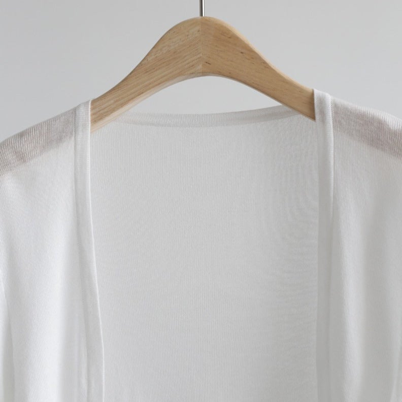 Korean Style Buttonless Shawl Ultra-Thin Knitted Sun Protection Shirt Spring & Fall New Slim Fit Outer Air-Conditioning Shirt V Ice Silk Cardigan For Women - Image 3